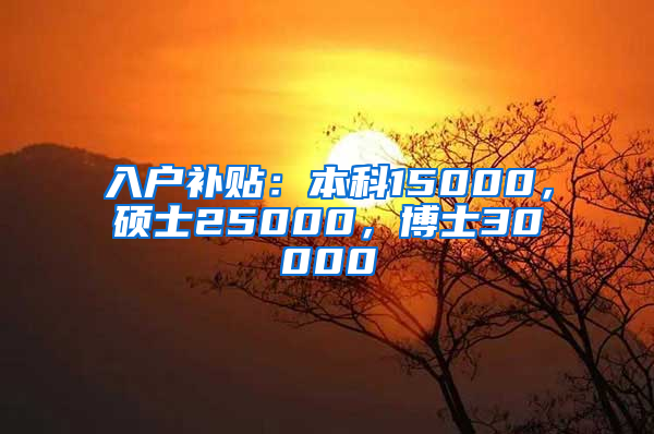 入戶補貼：本科15000，碩士25000，博士30000