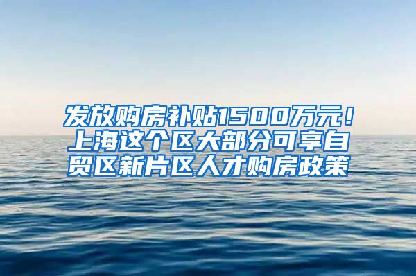 發(fā)放購(gòu)房補(bǔ)貼1500萬(wàn)元！上海這個(gè)區(qū)大部分可享自貿(mào)區(qū)新片區(qū)人才購(gòu)房政策