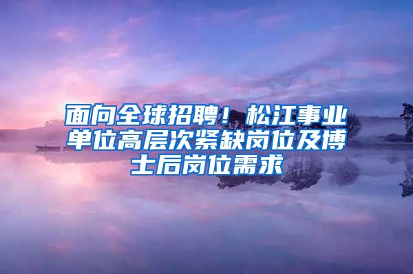 面向全球招聘！松江事業(yè)單位高層次緊缺崗位及博士后崗位需求→