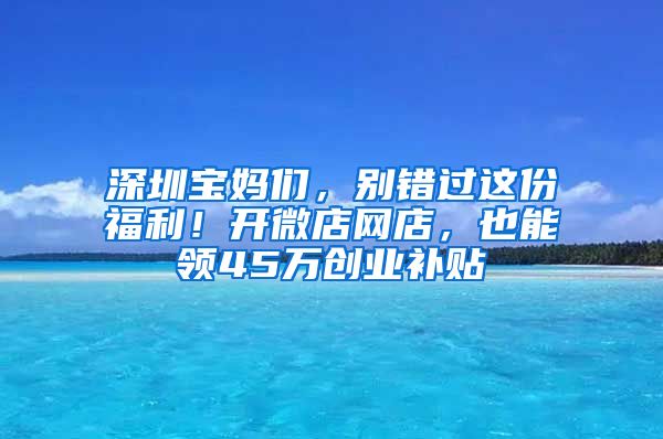 深圳寶媽們，別錯(cuò)過這份福利！開微店網(wǎng)店，也能領(lǐng)45萬(wàn)創(chuàng)業(yè)補(bǔ)貼