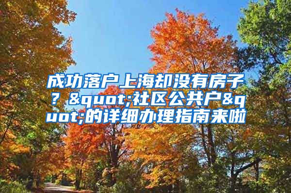 成功落戶上海卻沒有房子？"社區(qū)公共戶"的詳細辦理指南來啦