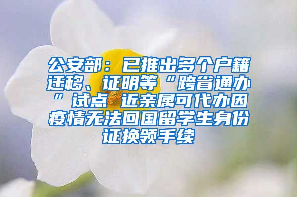 公安部：已推出多個(gè)戶籍遷移、證明等“跨省通辦”試點(diǎn) 近親屬可代辦因疫情無法回國留學(xué)生身份證換領(lǐng)手續(xù)