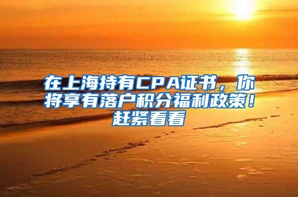 在上海持有CPA證書，你將享有落戶積分福利政策！趕緊看看