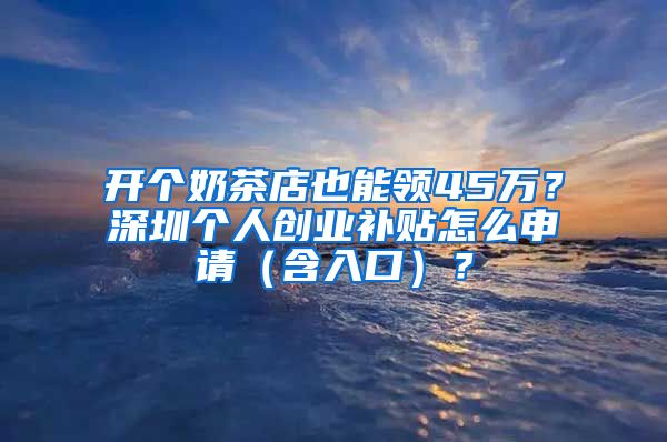 開個(gè)奶茶店也能領(lǐng)45萬？深圳個(gè)人創(chuàng)業(yè)補(bǔ)貼怎么申請（含入口）？