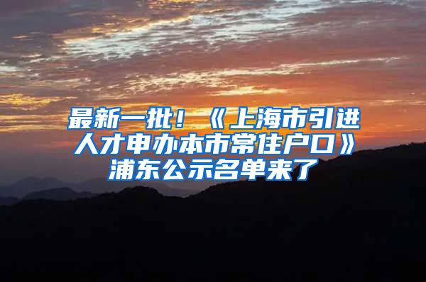 最新一批！《上海市引進人才申辦本市常住戶口》浦東公示名單來了