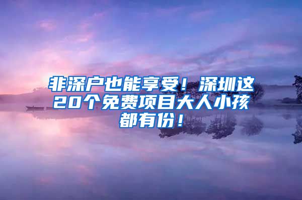 非深戶也能享受！深圳這20個(gè)免費(fèi)項(xiàng)目大人小孩都有份！