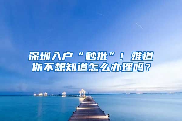 深圳入戶“秒批”! 難道你不想知道怎么辦理嗎？