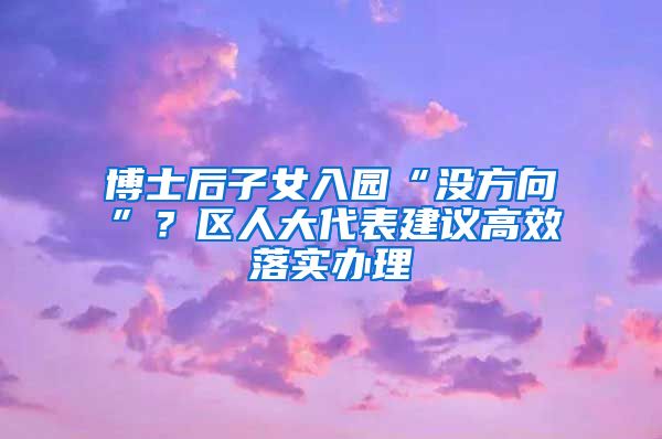 博士后子女入園“沒方向”？區(qū)人大代表建議高效落實辦理