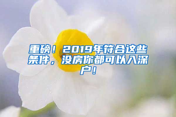 重磅！2019年符合這些條件，沒房你都可以入深戶！