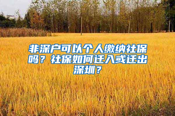 非深戶可以個(gè)人繳納社保嗎？社保如何遷入或遷出深圳？